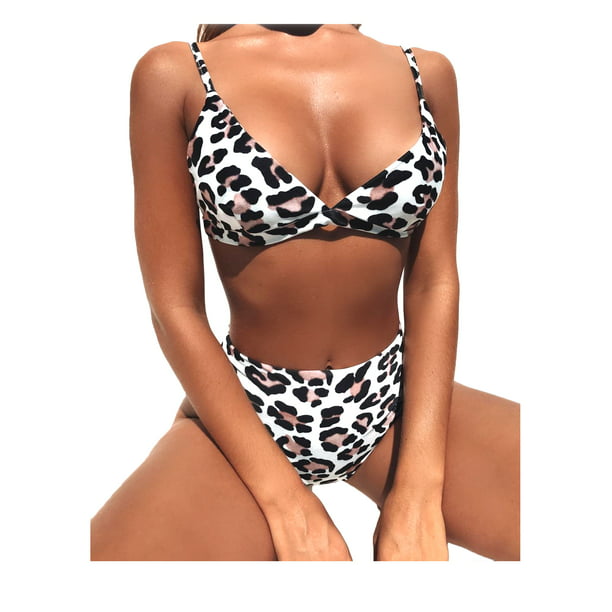 Women Ladies Leopard Print Bikini Push-Up Padded  Swimwear Swimsuit Beachwear